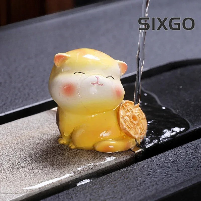 Colorable Tea Pet Cartoon Cat Creative Home Furnishings Tea Play Decoration