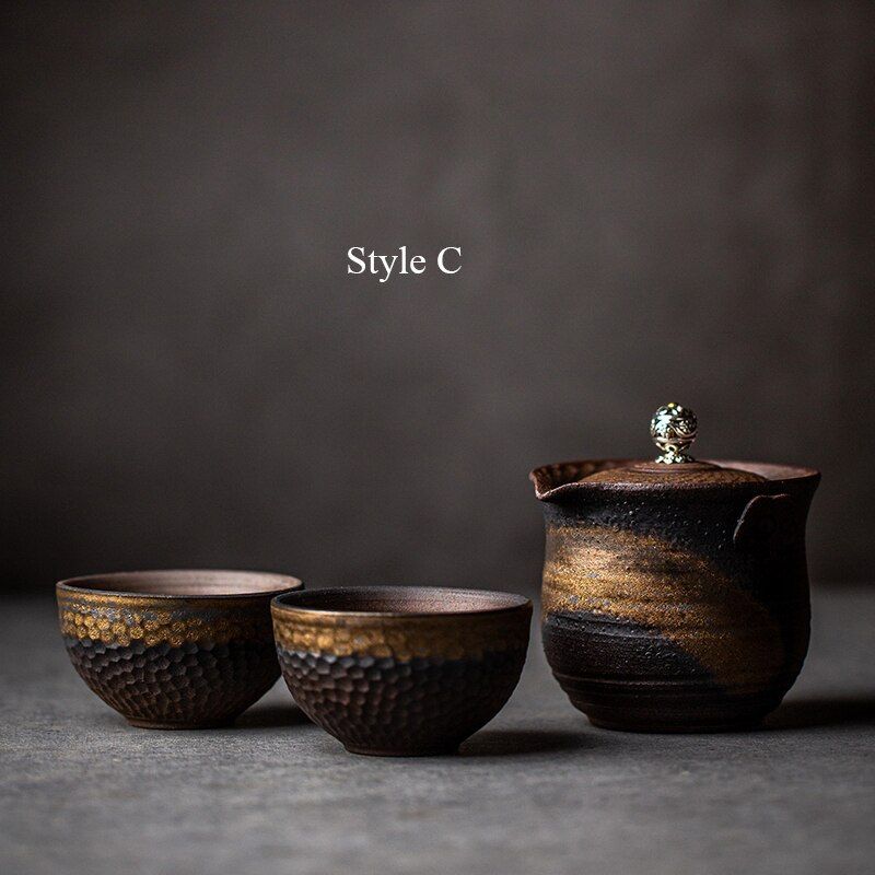 Portable Ceramic Gaiwan Pigmented Pottery Teapot New Travel Tea Set High Quality