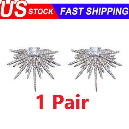 Starburst Crystal Silver Stud Earrings Spike Earrings New Luxury High Quality