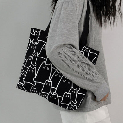 Canvas Bags Handbag Cute Cat Tote Bag Zipper Designer Cartoon Small Shoulder Bag