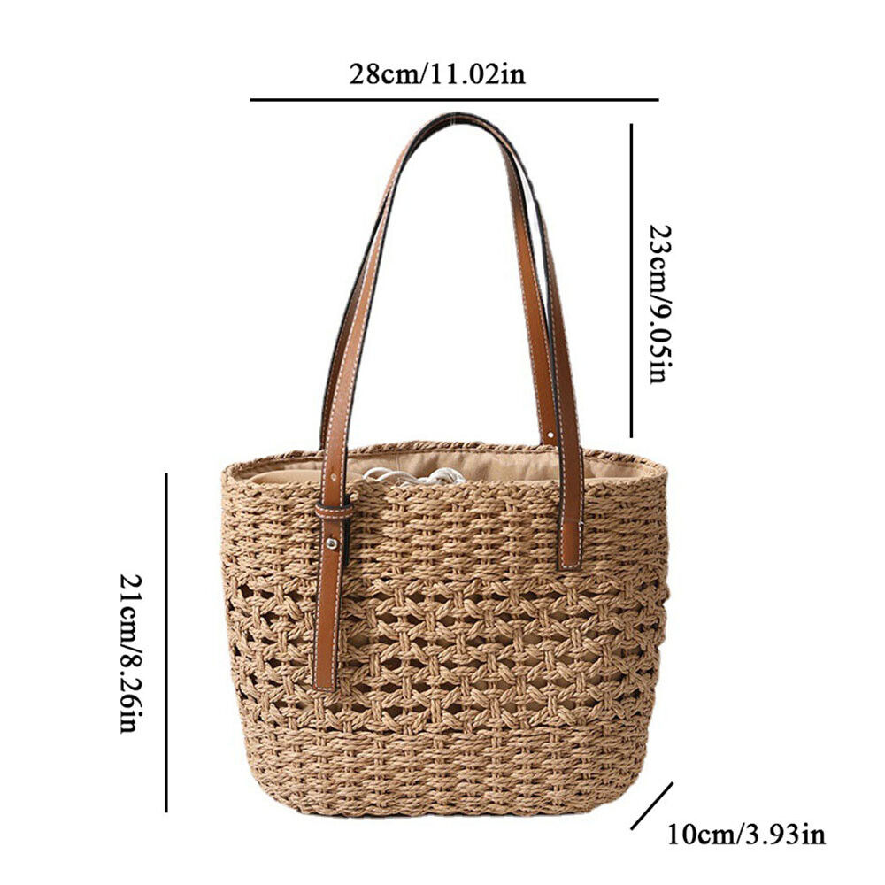 Women Woven Boho Handbag Tote Straw Bag Round Rattan Shoulder Bag Summer Beach
