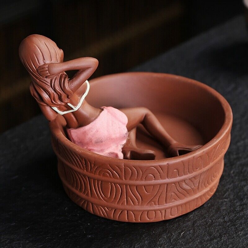 Chinese Yixing Zisha Purple Clay Handmade Funny Belle Lady Tea Pet Statue