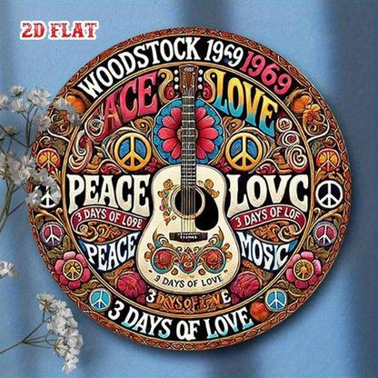 Vintage 1960s-70s 8x8 Tin Sign Peace Love Music Retro Wall Art for Home Bar Cafe