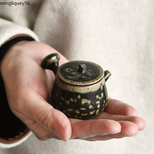 Coarse Pottery Mini Side Handle Pot Chinese Fingertip Teapot Handmade