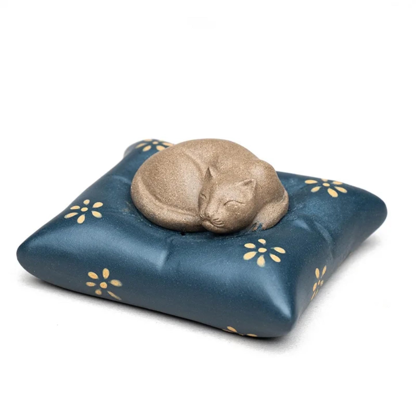 Handmade Pillow Sleeping Cat Purple Clay Tea Pet 7.7cm Desktop Decor Tea Play