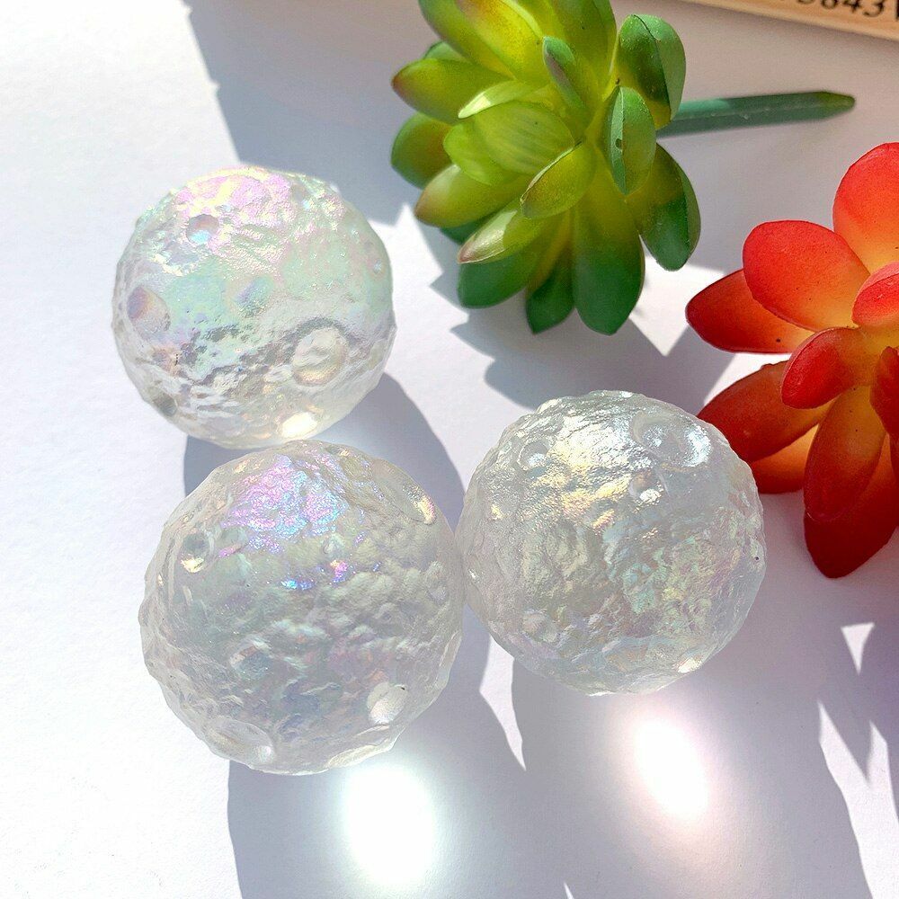 Crystal Quartz Stone Natural Angel Aura Moon Lunar Stone Model Ornaments 4cm