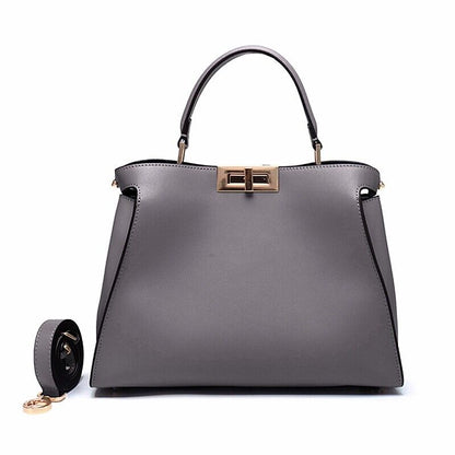28/32cm Trapezoid Real Leather Tote Handbag Purse Fashion Shoulder Bag Briefcase