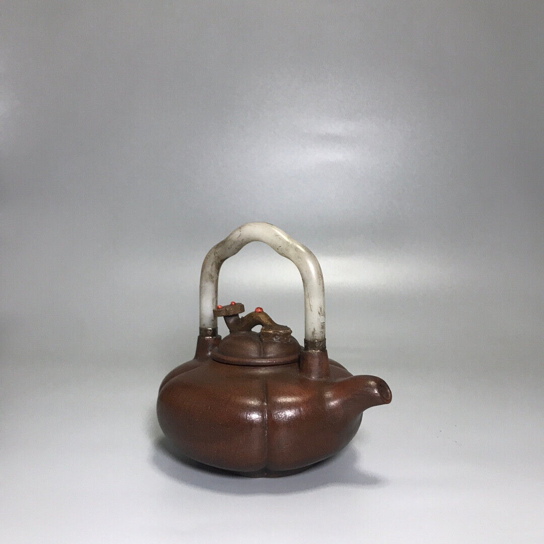 Chinese Yixing Zisha Clay Handmade Exquisite Teapot （如意镶玉提梁 底款：杨鹏年）