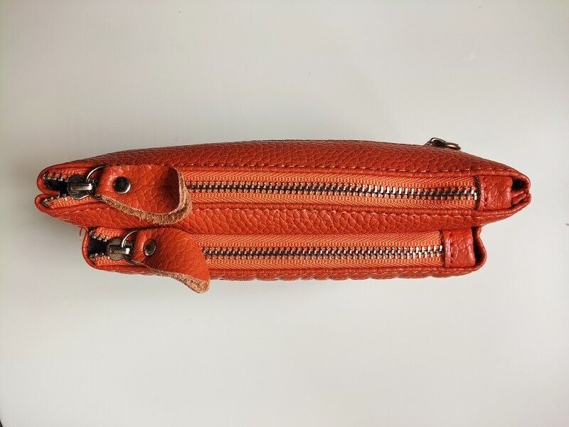 Orange Wristlet Purse Women Lady's Wallet Coin Purse Small Bag Genuine Leather