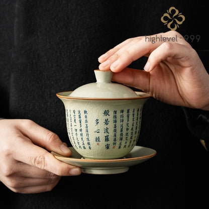 Prajna Paramita Heart Sutra Ceramic Opening Gaiwan For Tea Tureen Teaware Cup
