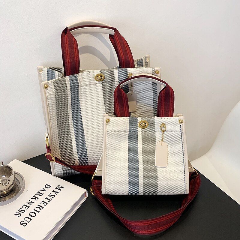 Large Tote Bag Casual Canvas Handbag Wide Shoulder Strap Bag Trendy Shoulder Bag