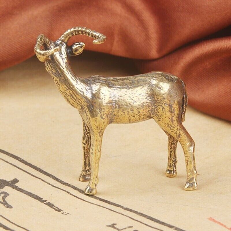 Tabletop Figurine Brass Antelope Animal Statue Small Sculpture