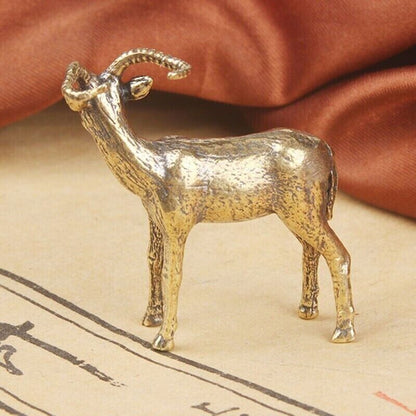 Tabletop Figurine Brass Antelope Animal Statue Small Sculpture