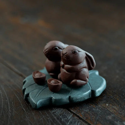 1pc 2.75" Handmade Purple Clay Tea Pet Rabbit Crafts Animal Figurine Ornament