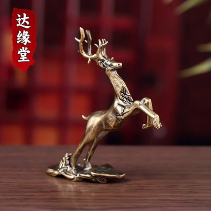 Brass Sika Deer Figurine Mini Copper Desktop Ornament