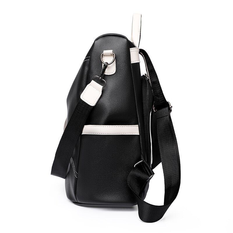 Backpack Leather Travel Bag Convertible Shoulder Black Red 31*33*14 CM Red/Blue