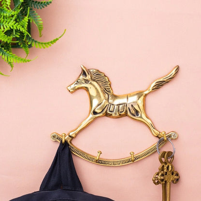 Golden Horse Wall Hanging Brass Hooks Hanger Clothes Coat Hat Key Holder