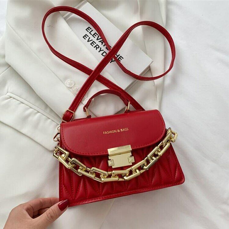 Thick Chain Handbags New Female Embroidery Shoulder Bags PU Flap Crossbody Bags