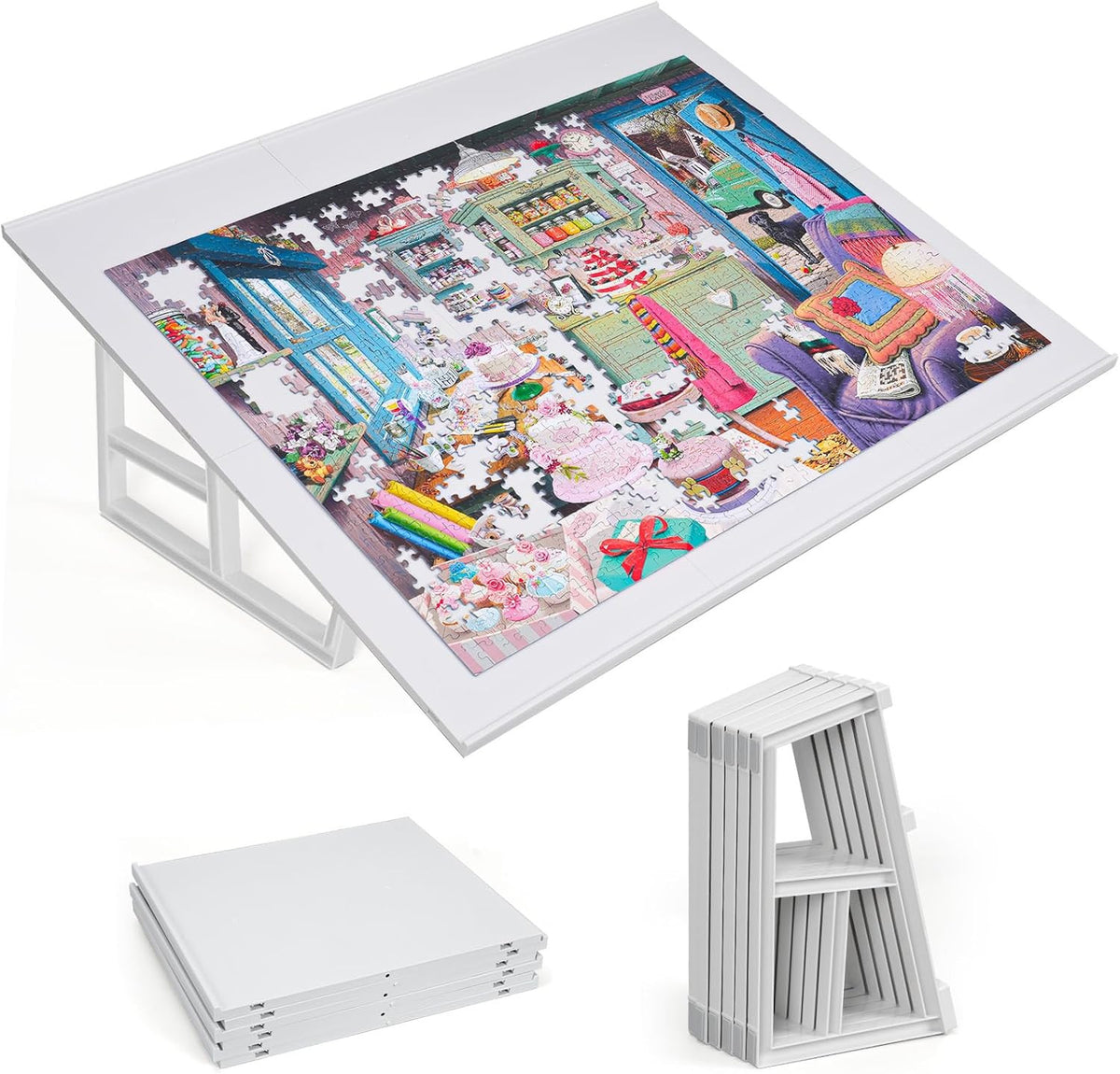 1000-Piecce Tilting Puzzle Board with Stand, 31” X 24” Lightweight Portable Puzz