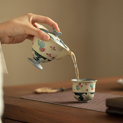Blue and White Tea Cup Butterfly Lily Ceramic Master Cup Kung Fu Tea Set 55ml