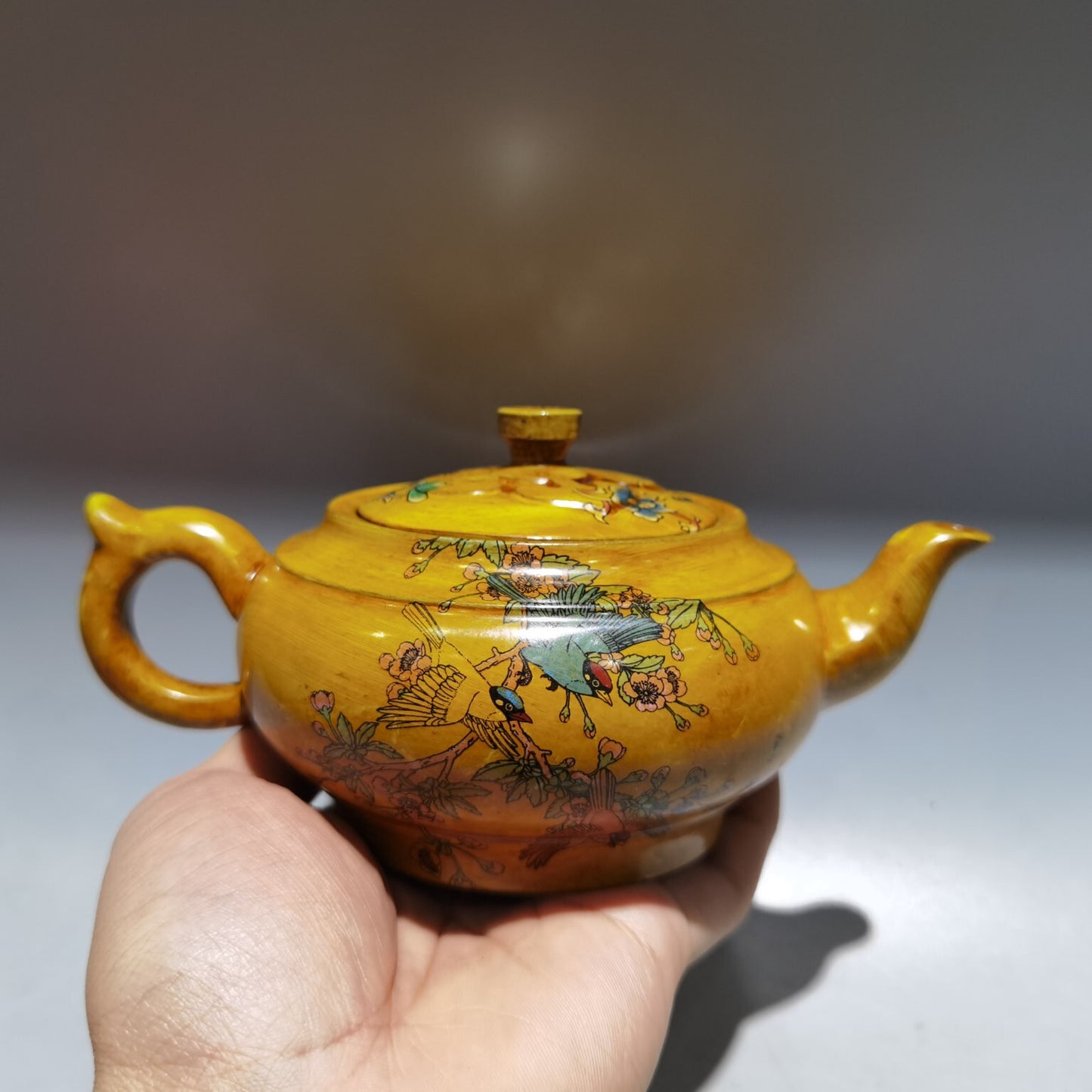 6.6" Chinese Yixing Zisha Pottery Red Clay 300CC Flower Magpie Bird Teapot