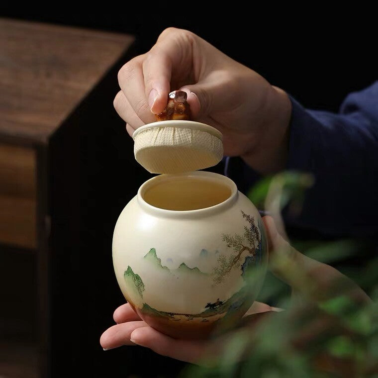 Creative Chinese Ceramic Tea Canister Coffee Jar Puer Tea Sealed Pot Tea Caddy