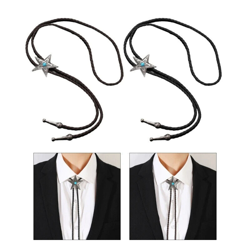 Men Bolo Tie Elegant Black Star Pendant Cowboy Necktie Western Necklace Costumes