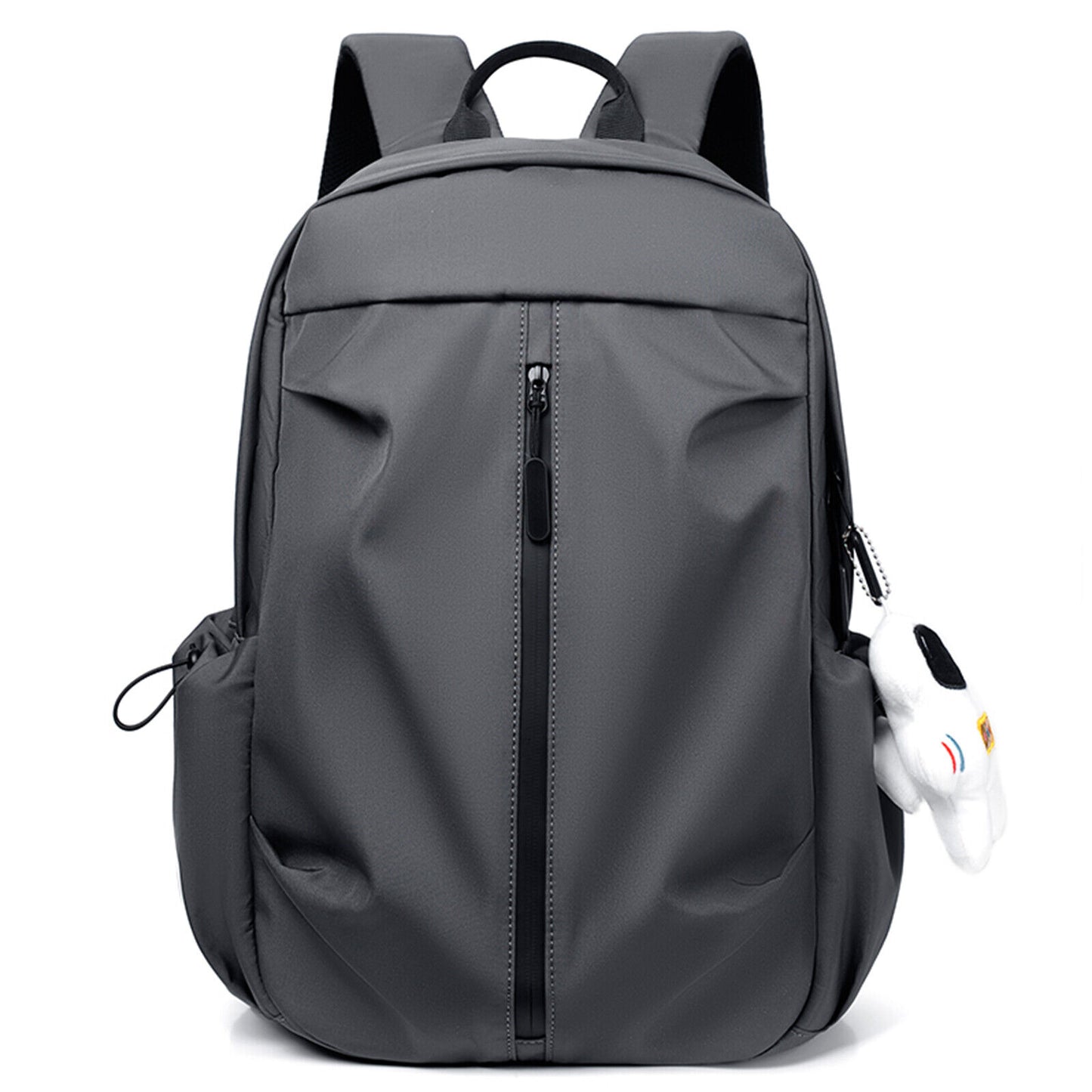 Backpack Men Laptop Backpacks Oxford Black Solid High School Bags w/ Pendant
