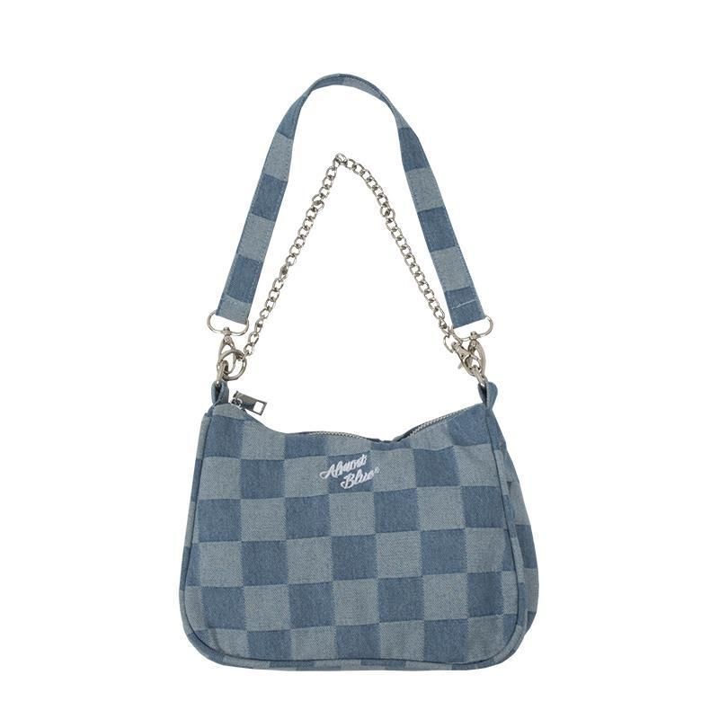 Blue Vintage Japanese Style Chains Women Shoulder Bag Soft Top Handle Purse 1 PC