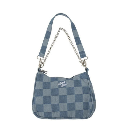 Blue Vintage Japanese Style Chains Women Shoulder Bag Soft Top Handle Purse 1 PC
