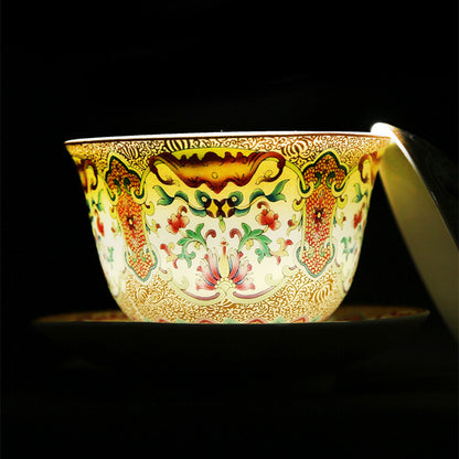 Antique Style Color Enamel Porcelain Gaiwan Handpainted Ceramic Tureen Cup Bowl