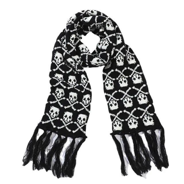 Crossbones Unisex Skull Scarf Scarves With Fringes Skeleton Knitted Winter Scarf