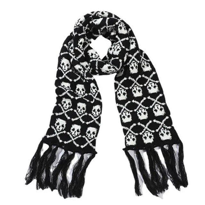 Crossbones Unisex Skull Scarf Scarves With Fringes Skeleton Knitted Winter Scarf