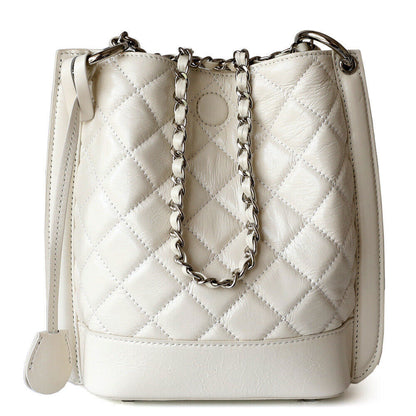 Small Quilted Real Leather Bucket Shoulder Bag Tote Purse Handbag Fashion Chains