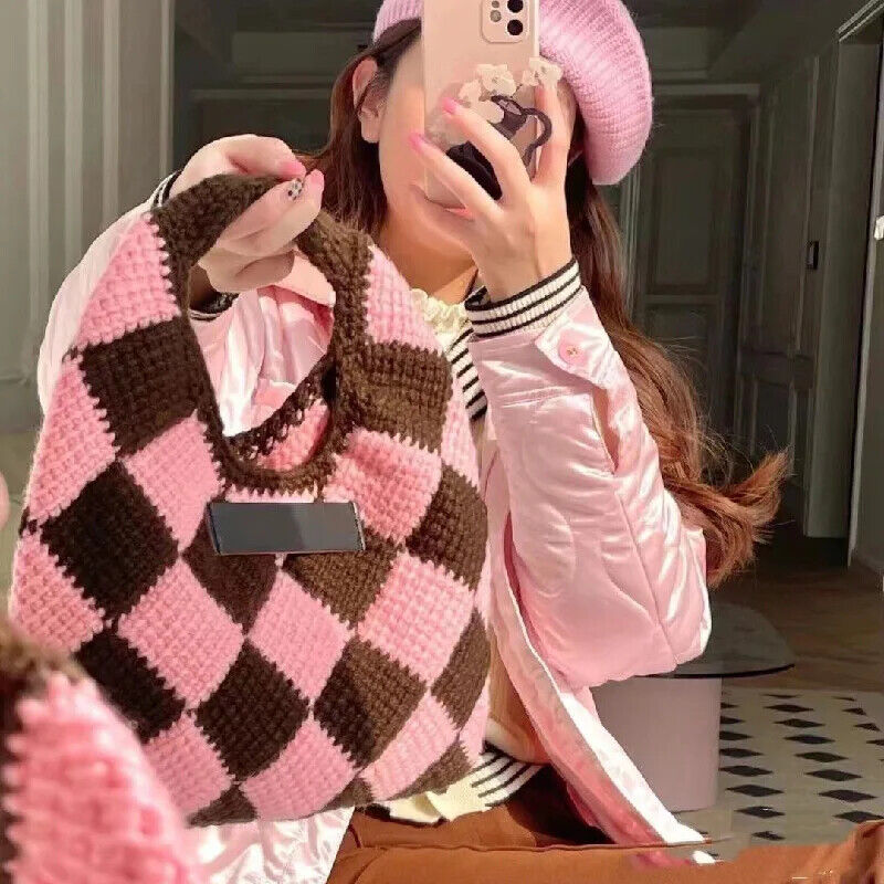 Autumn Winter Women'S Woolen Chess Handbag Cute Women'S Underarms Bags