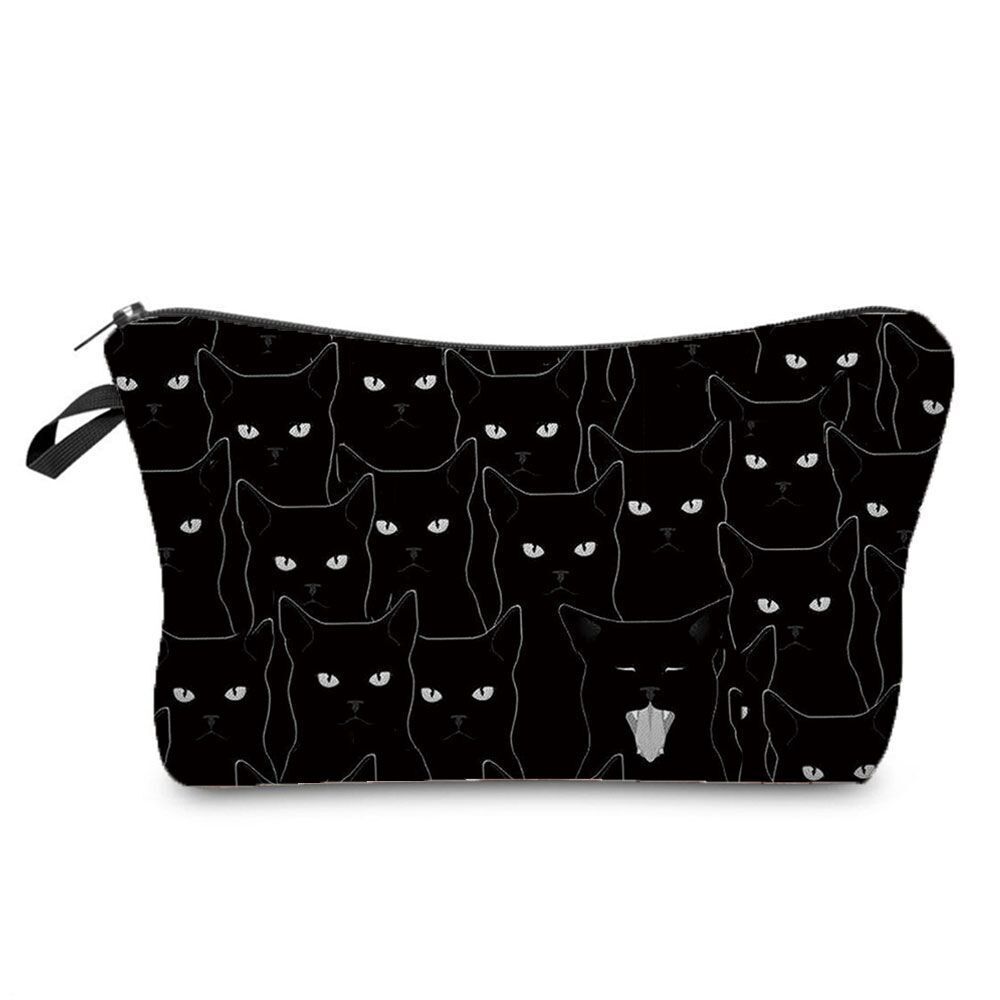 Makeup Bag Travel Storage Purse Mini Toiletry Bags Black Cat Print Cosmetic Case