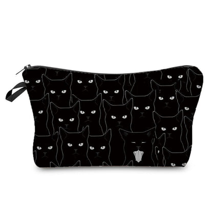 Makeup Bag Travel Storage Purse Mini Toiletry Bags Black Cat Print Cosmetic Case