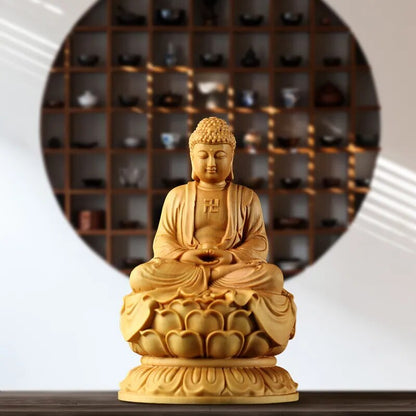 10cm Japan Buddha Statue Shakyamuni Wood Sculpture Buddha Dharma Solid Buddhism