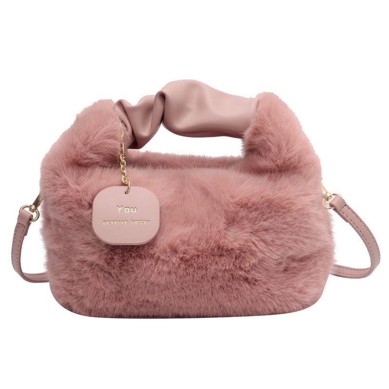 Faux Fur Handbag Zipper Small Shoulder Crossbody Bag Casual Tote Half-Moon Hobos