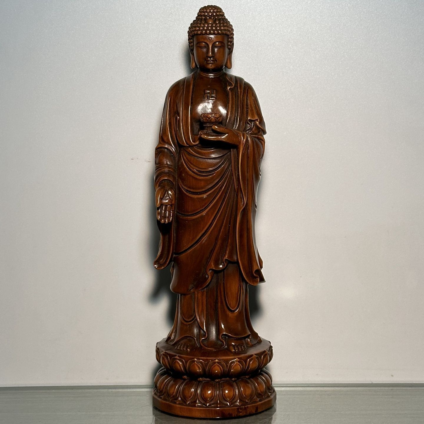 Wooden Carving Buddha Shakyamuni Amitabha Tathagata Statue Wood Home Decor Rare