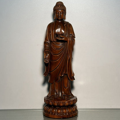 Wooden Carving Buddha Shakyamuni Amitabha Tathagata Statue Wood Home Decor Rare