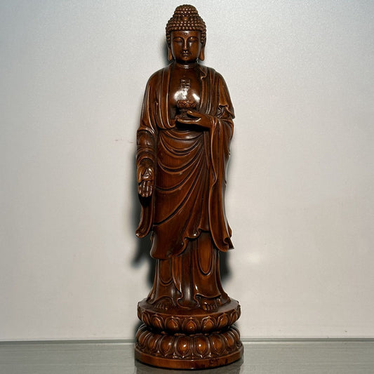 Wooden Carving Buddha Shakyamuni Amitabha Tathagata Statue Wood Home Decor Rare