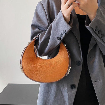 Brushed Fabric Handbag Half Moon Shoulder Bag Dumpling Shape Zipper Purse 1 Pc