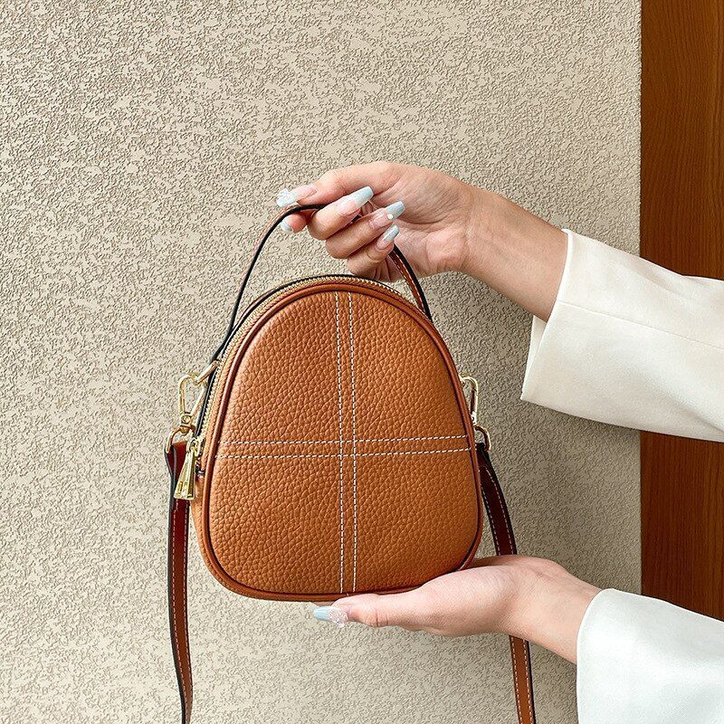 Genuine Leather Small Shoulder Bag Crossbody Handbag Shell Purse Polyester Blue