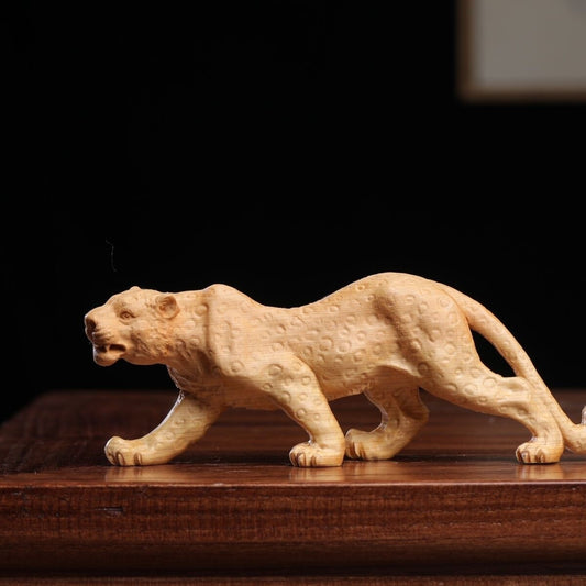 Cheetah Statue Panther Leopard Wood Carving Home Decor Sculpture Gift for Kids