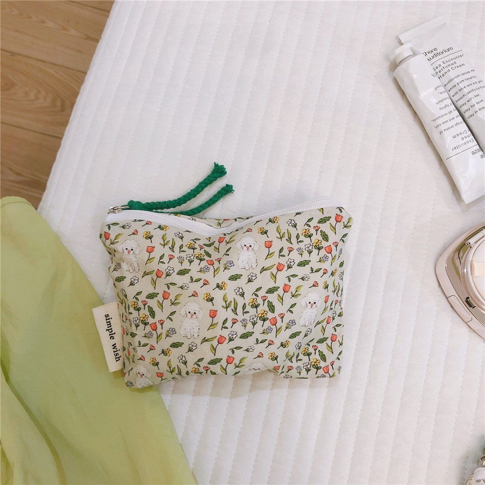 Floral Print Cosmetic Bag Cute Small Makeup Lipstick Bag Cotton Purse Pocket 1PC