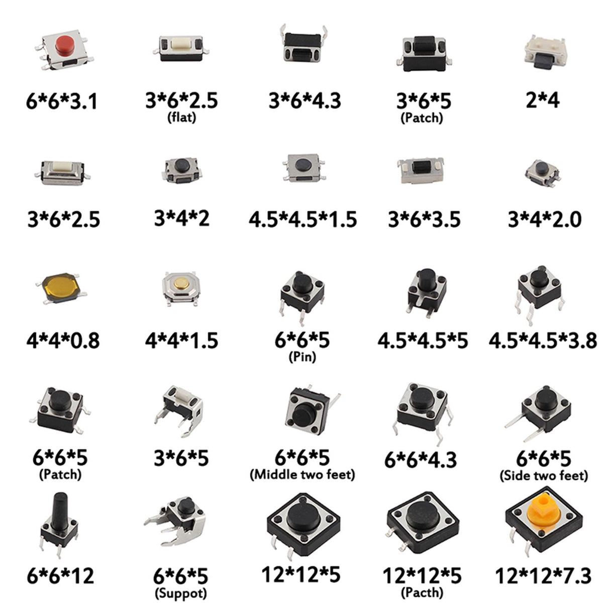 250pcs 25-Type Micro Switch Push Tact Button ON/OFF Touch Button Switch ccdd