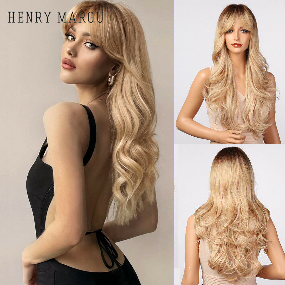 Long Wavy Wigs with Bangs Cosplay Party Synthetic Hair Wigs for Black Women
