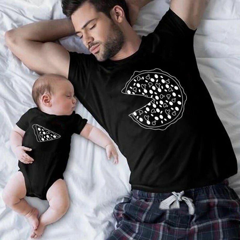 Matching Clothes Pizza T-shirts Cotton Family Father Mother Daughter Romper Baby