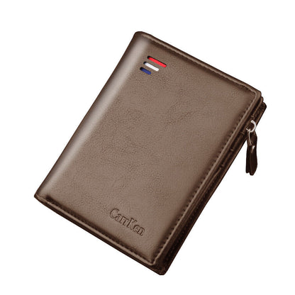 CarrKen Men's Leather Bifold Wallet Slim Business ID Card Pocket Holder Zipper